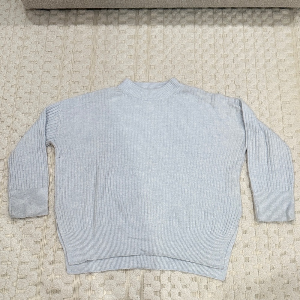 Worn 2x - LS Ribbed Sweater - Lt Heather Blue